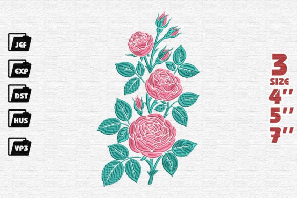 Classic Garden Roses Embroidery