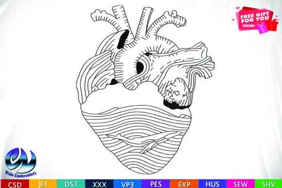 Dolphin Heart Anatomy Embroidery, 10 Formats