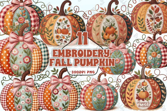 Embroidery Fall Pumpkin PNG