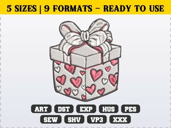 Festive Heart Gift Box Embroidery Design