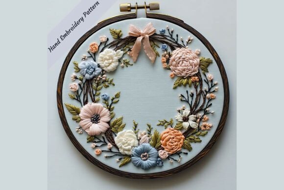 Floral Wedding Wreath for Elegant Embroidery Projects
