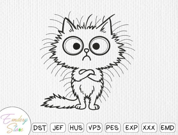 Funny Angry Cat Line Art Embroidery Review for Boutique Apparel