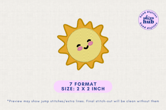 Kawaii Sun Face Smiley Embroidery