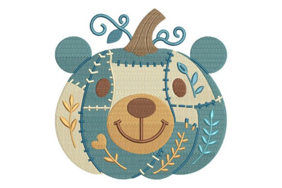 Patchwork Bear Pumpkin Embroidery