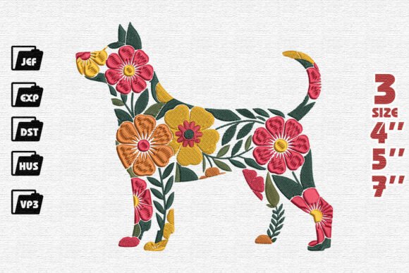 Warm-Toned Floral Dog Silhouette Embroidery
